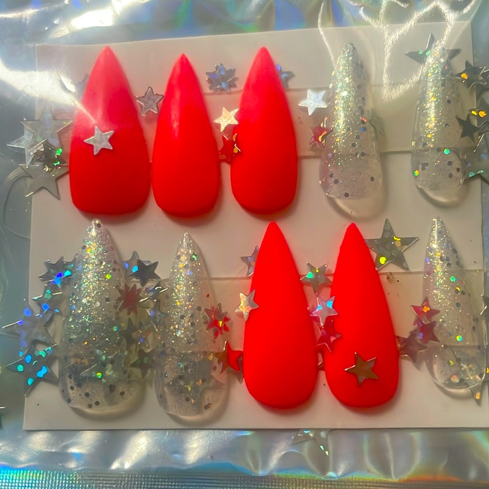Hot pink me glitter unicorn press on medium stiletto nails